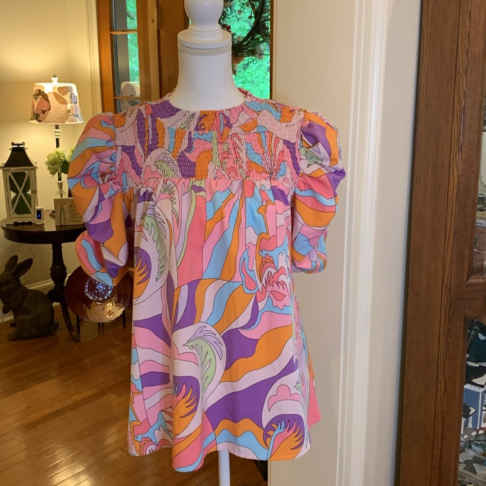 JODIFL Pink and Orange Ruffled Bib Collar Blouse